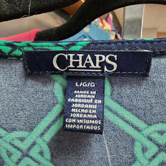 Chaps Navy & Green Faux Wrap Dress Size L - Picture 7 of 9